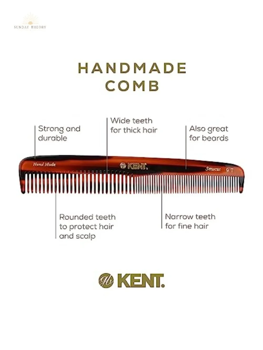 Large Handmade Hair Comb Cellulose Acetate Saw-Cut Detangler Wet Dry Grooming